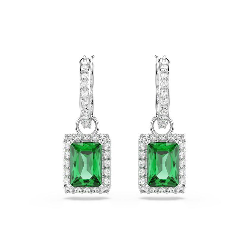 swarovski una angelic drop earrings  rectangular cut  pav   green  rhodium plated