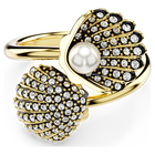 Idyllia open ring, Crystal pearl, Shell, White, Gold-tone plated