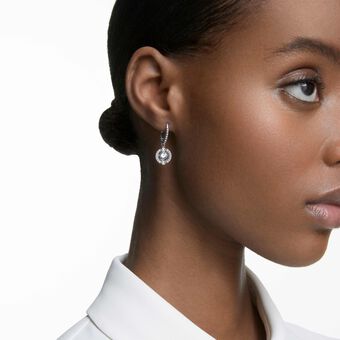 Una drop earrings, Round cut, White, Rhodium plated swarovski una drop earrings  round cut  white  rhodium plated
