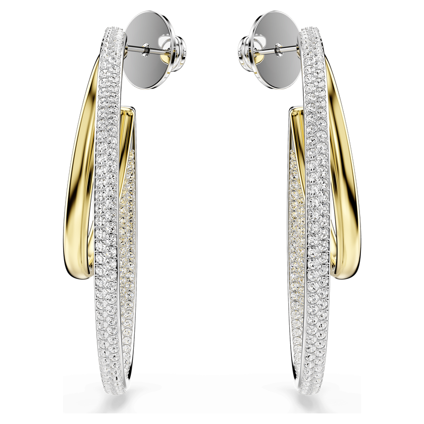 swarovski أقراط حلقية hyperbola، قطع مستدير، حجم متوسط، لون أبيض، لمسة نهائية من معادن مختلطة