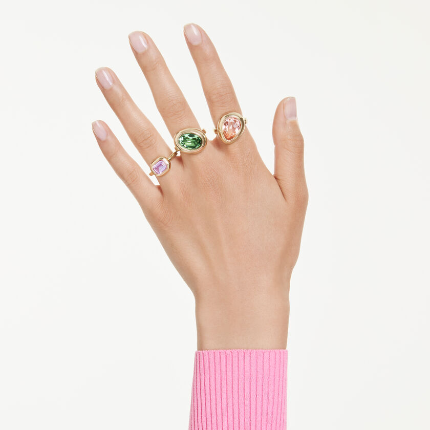 swarovski خاتم موتيف gema، طقم  3 قطع ، ألوان متعددة، طلاء باللون الذهبي