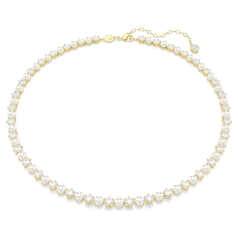 swarovski matrix tennis necklace  crystal pearl  round cut  white  gold tone plated