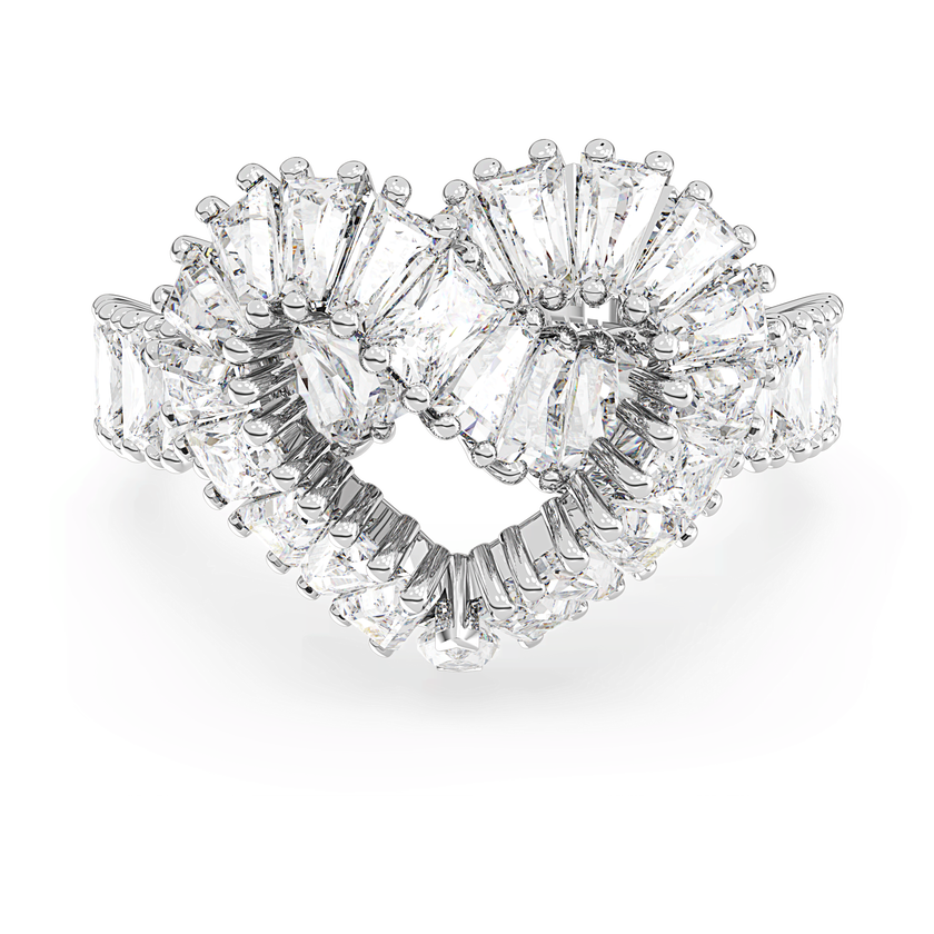 swarovski matrix cocktail ring  mixed cuts  heart  white  rhodium plated