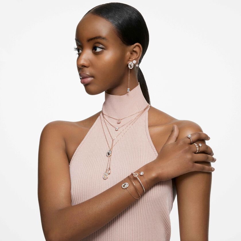 swarovski أقراط دبوسية una angelic، قطع مستدير، كريستالات متراصة، لون أبيض، طلاء ذهبي وردي