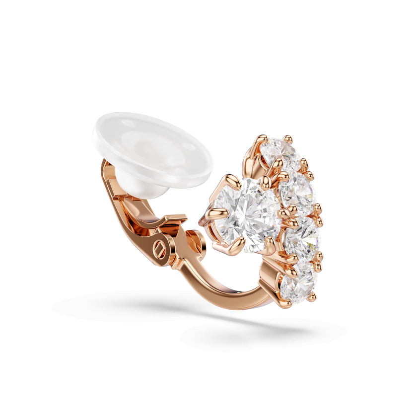 swarovski matrix clip earrings  round cut  white  18k rose gold finish