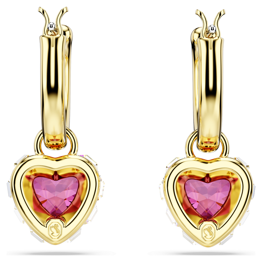 swarovski chroma drop earrings  heart  red  gold tone plated
