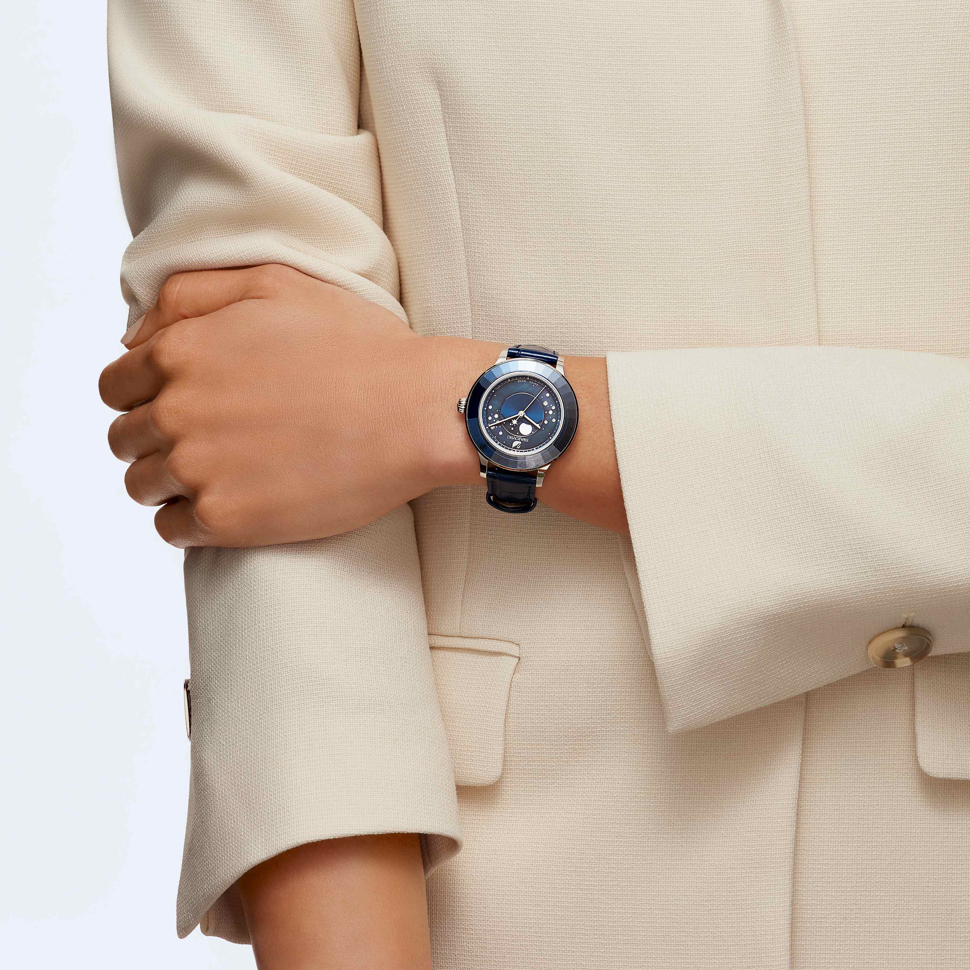 Buy Swarovski Octea Lux Moon Watch, Leather Strap, Dark blue, Stainless steel Buy Swarovski Octea Lux Moon Watch, Leather Strap, Dark blue, Stainless steel