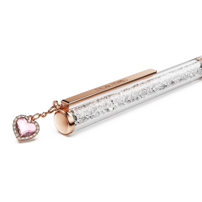 swarovski قلم حبر جاف crystalline، شكل قلب، لون وردي، طلاء وردي لامع، طلاء باللون الذهبي الوردي