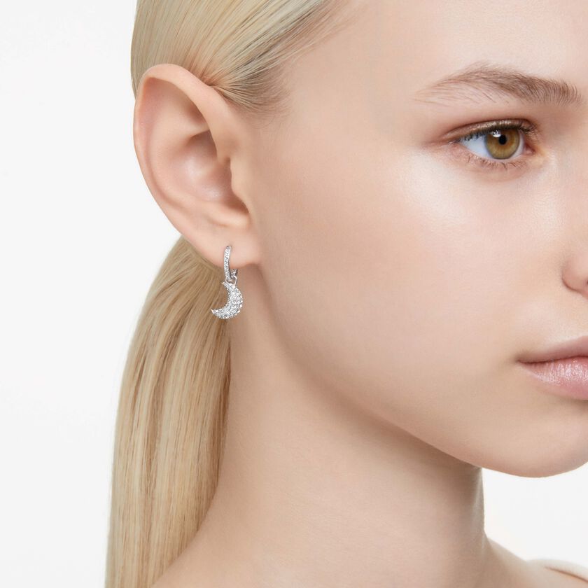 swarovski أقراط متدلية sublima، على شكل هلال، لون أبيض، طلاء روديوم