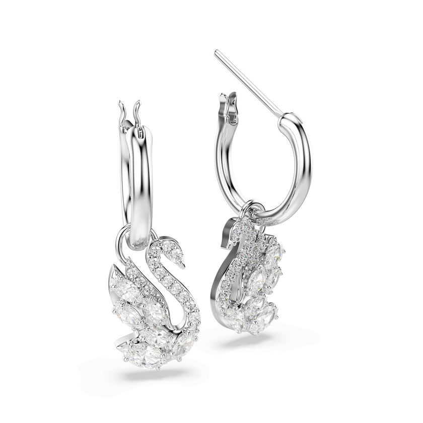 swarovski أقراط متدلية swan، شكل بجعة، قطع متنوع، شكل بجعة، لون أبيض، طلاء روديوم