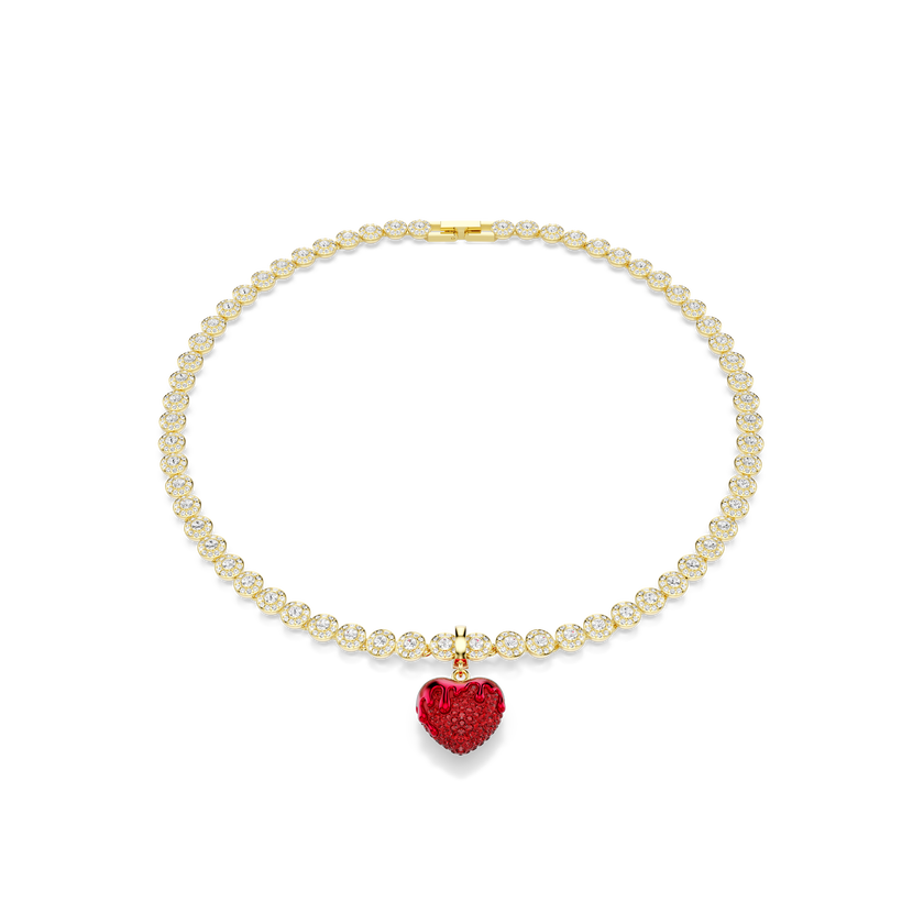 swarovski idyllia charm  round cut  heart  red  gold tone plated