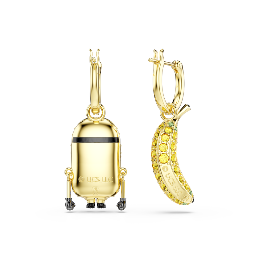 swarovski minions stuart and banana drop earrings  pav   mini  multicolored  18k gold finish