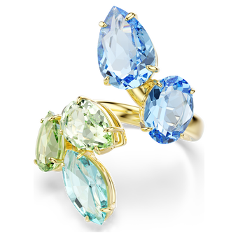 swarovski gema open ring  mixed cuts  multicolored  gold tone plated