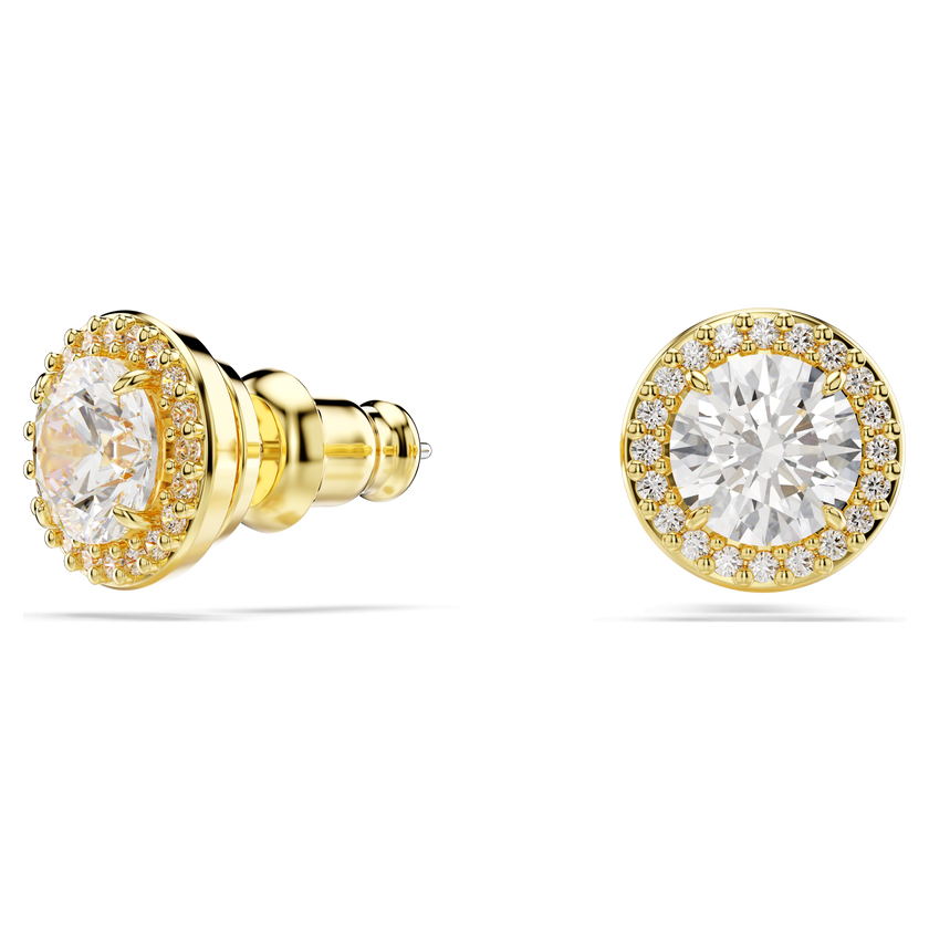 swarovski una stud earrings  round cut  gold tone  gold tone plated