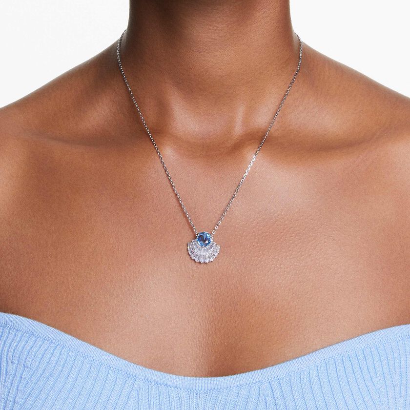 swarovski قلادة idyllia، على شكل صدفة، لون أزرق، طلاء روديوم