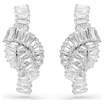 swarovski matrix earrings  baguette cut  knot  white  rhodium plated