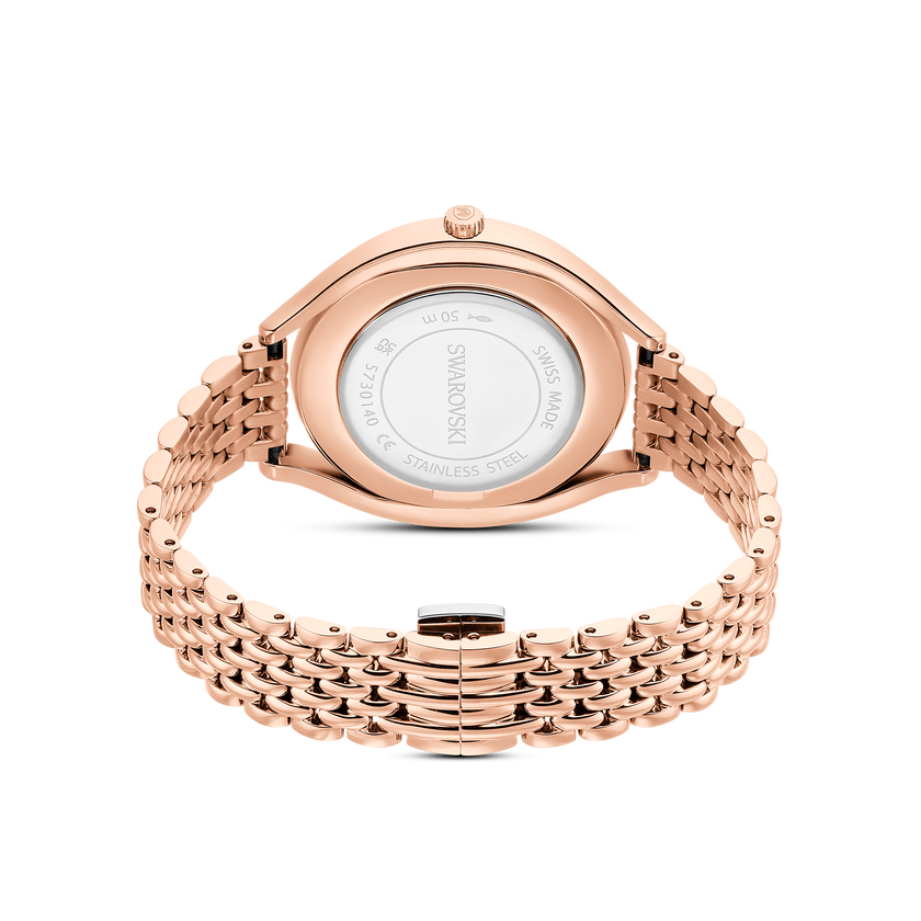 swarovski ساعة crystalline aura، صناعة سويسرية، سوار معدني، لون ذهبي وردي، لمسة نهائية بلون ذهبي وردي