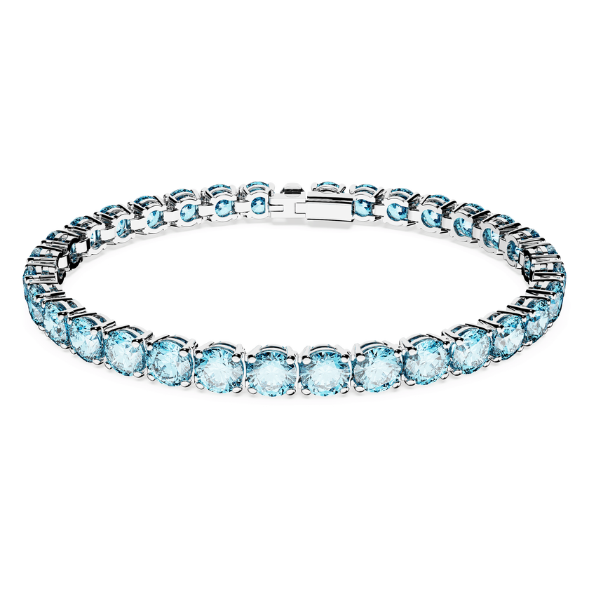 swarovski matrix tennis bracelet  round cut  blue  rhodium plated
