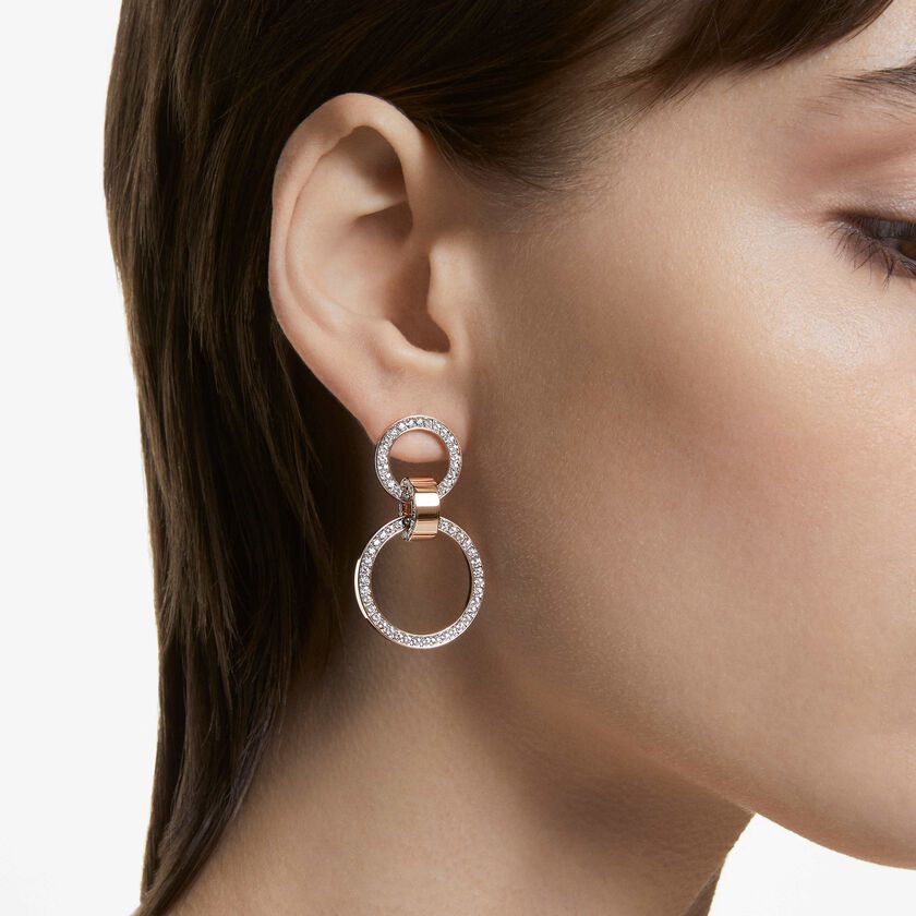 swarovski hollow hoop earrings  white  rose gold tone plated