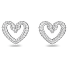 أقراط دبوسية Una، على شكل قلب، صغيرة، لون أبيض، طلاء روديوم