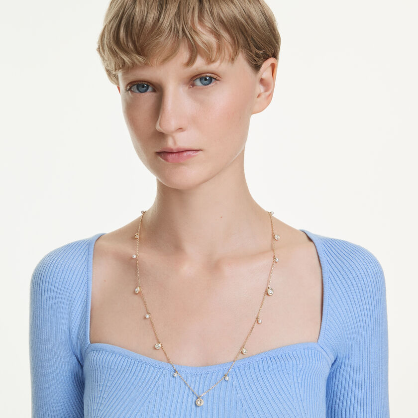 swarovski سلسلة una angelic، لؤلؤ كريستال، قطع مُستدير، لون أبيض، لمسة نهائية من الذهب عيار 18 قيراط