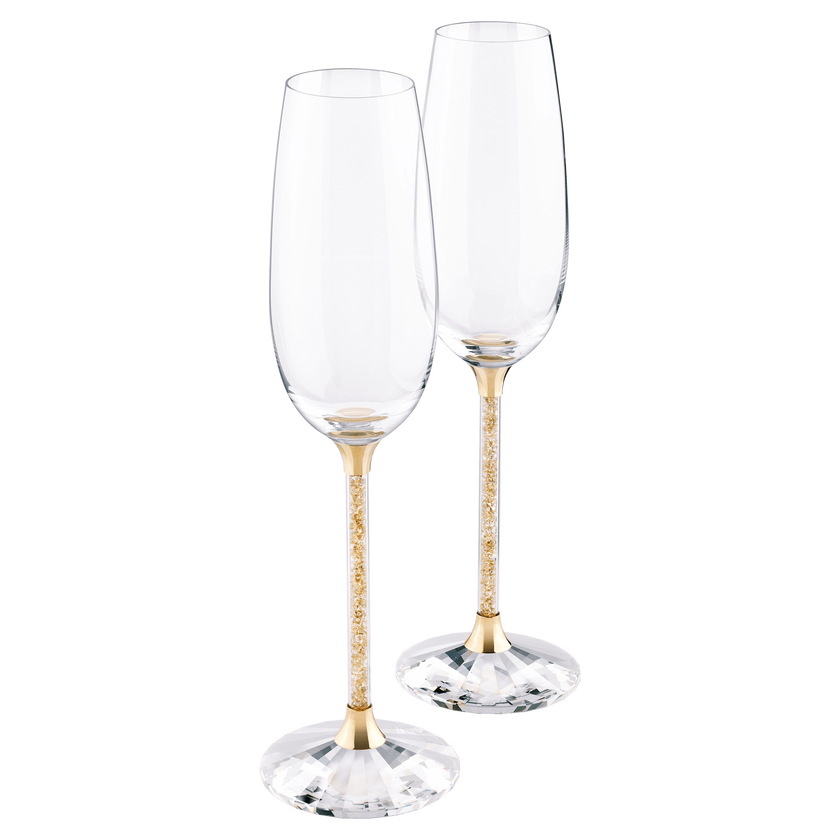 swarovski crystalline toasting flutes   gold tone  set of 2
