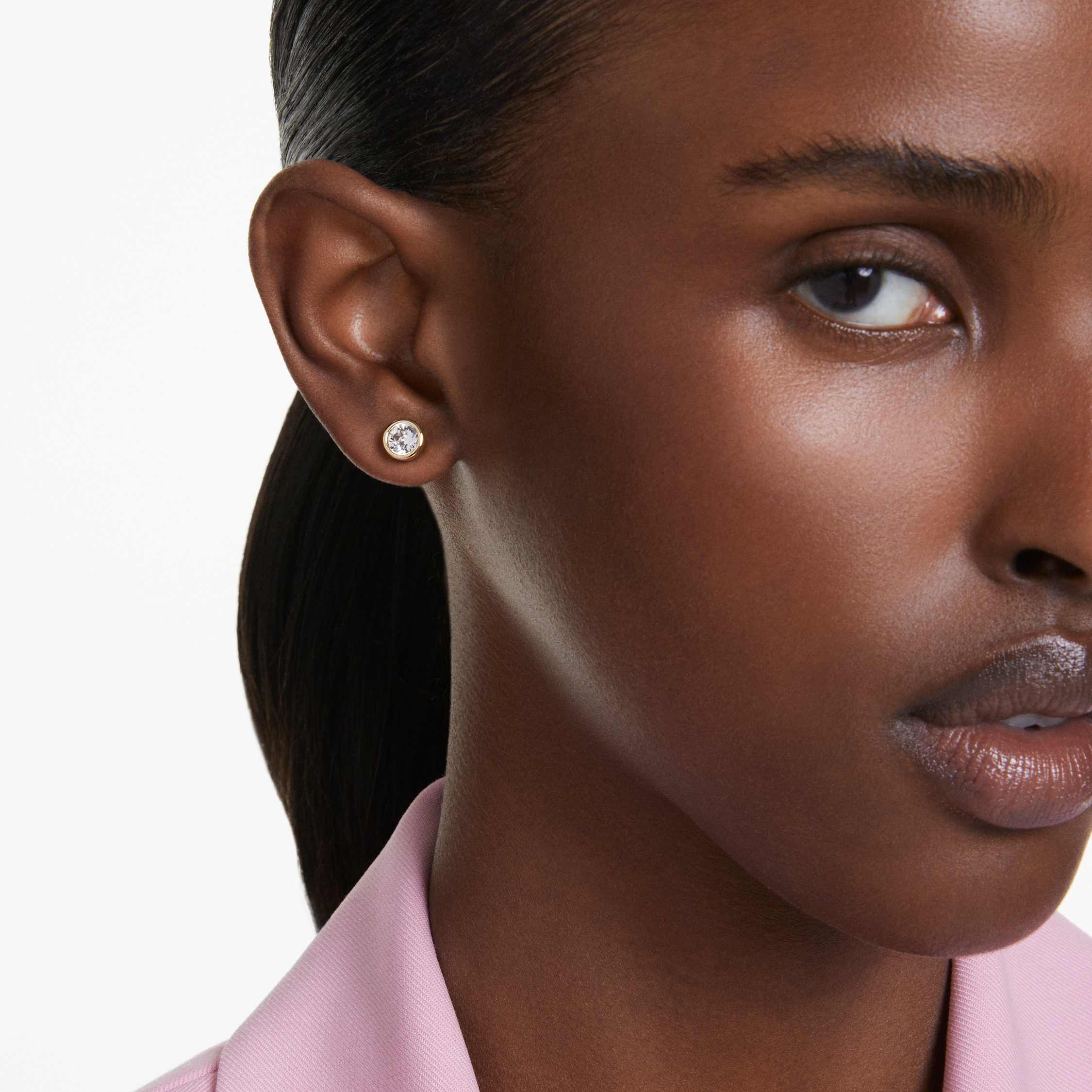 swarovski imber stud earrings  round cut  white  gold tone plated