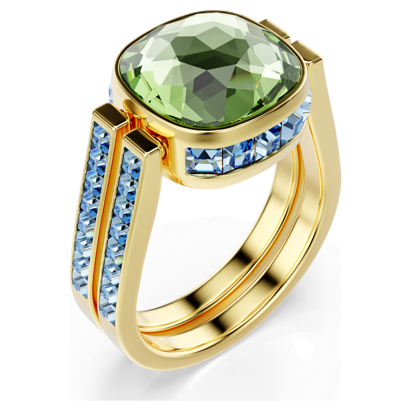 swarovski chroma ring  cushion cut  multicolored  gold tone plated