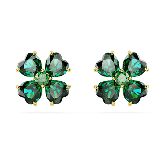 swarovski idyllia stud earrings  clover  green  gold tone plated