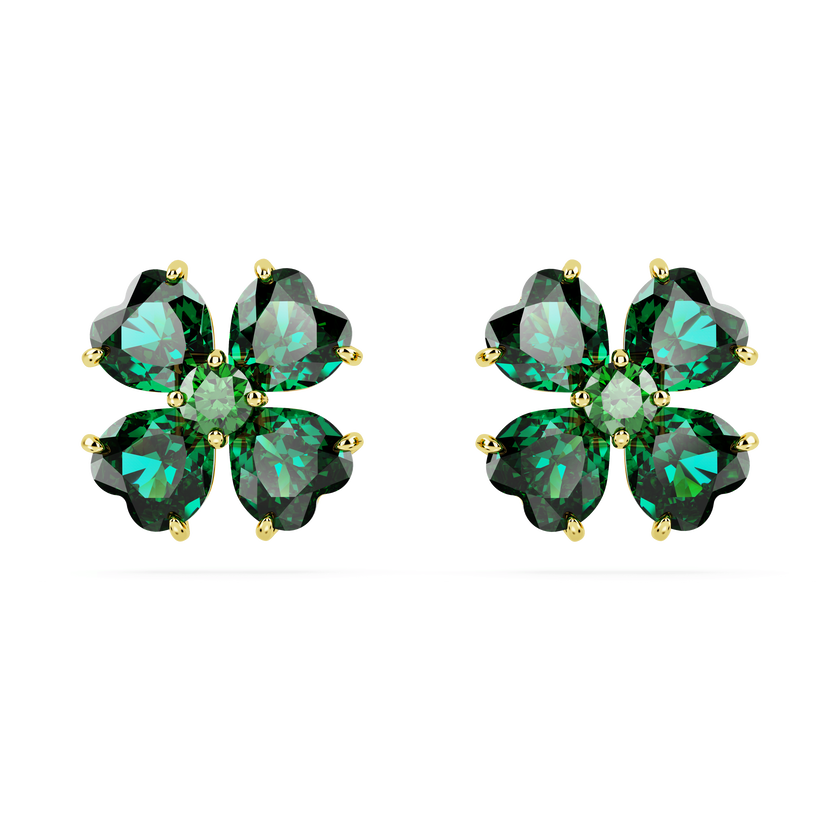 swarovski idyllia stud earrings  clover  green  gold tone plated