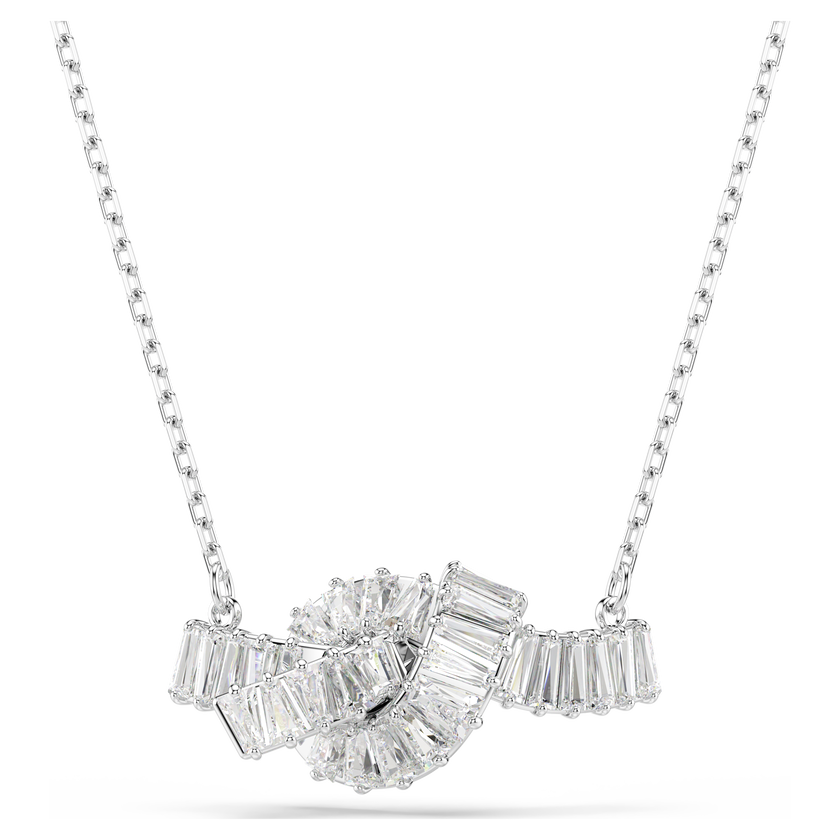 swarovski matrix pendant  baguette cut  knot  white  rhodium plated