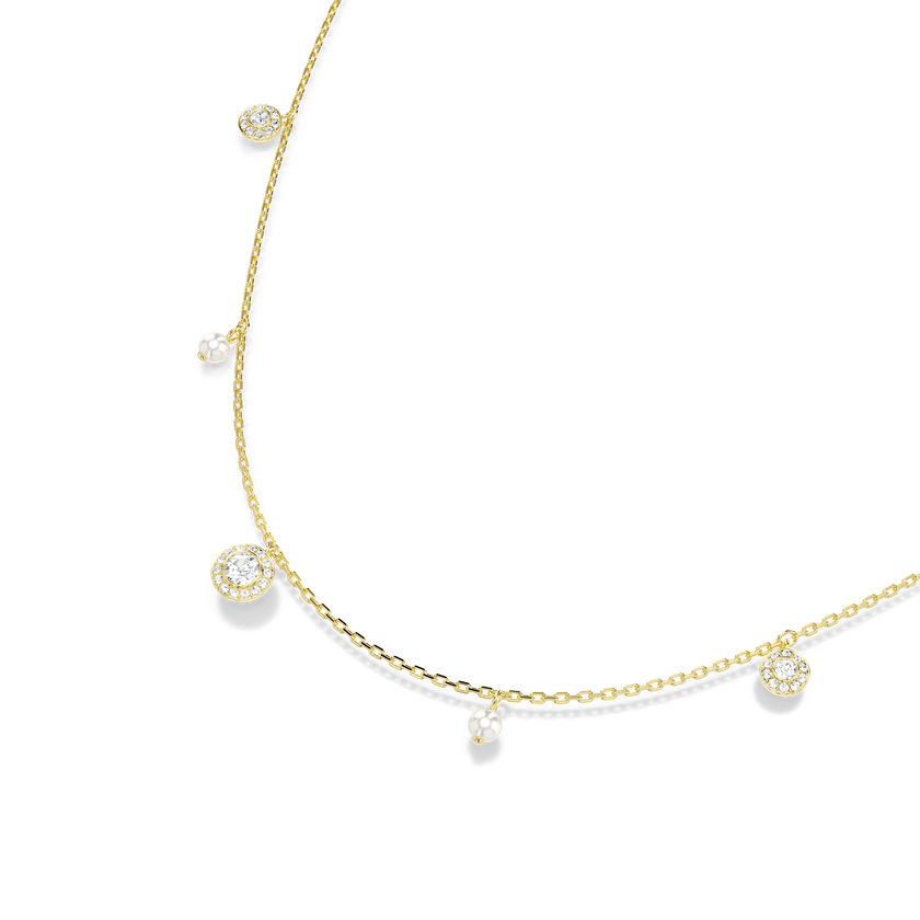 swarovski سلسلة una angelic، لؤلؤ كريستال، قطع مُستدير، لون أبيض، لمسة نهائية من الذهب عيار 18 قيراط