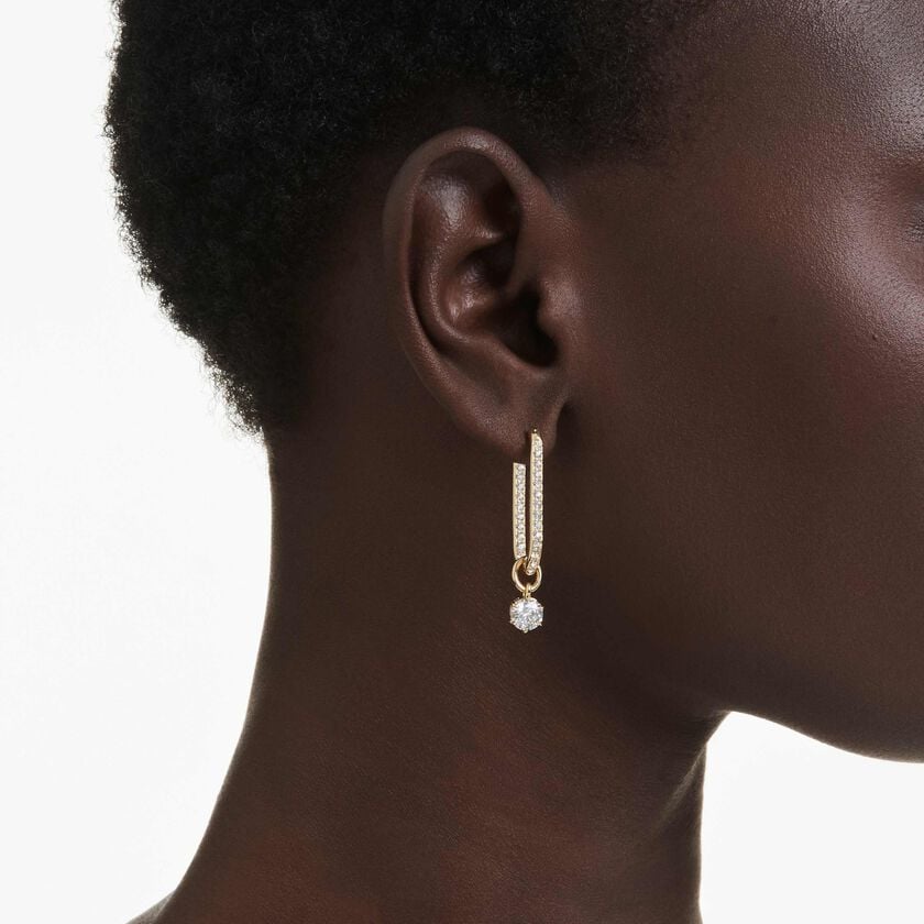 swarovski constella drop earrings  round cut  white  gold tone plated