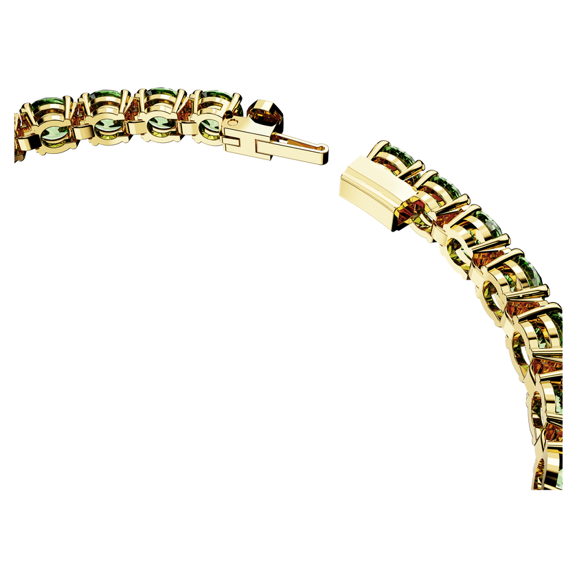 swarovski matrix tennis bracelet  round cut  green  gold tone plated