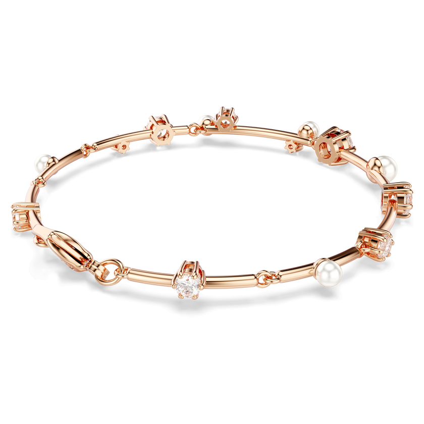 swarovski constella tennis bracelet  crystal pearl  round cuts  white  rose gold tone plated