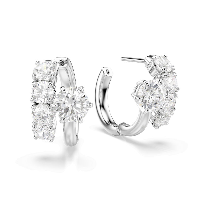 swarovski matrix hoop earrings  round cut  white  rhodium plated