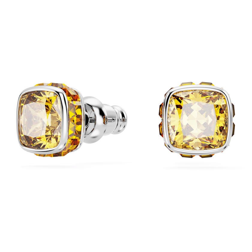 swarovski birthstone stud earrings  square cut  november  yellow  rhodium plated