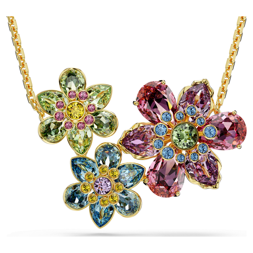 swarovski idyllia pendant  mixed cuts  flower  multicolored  gold tone plated