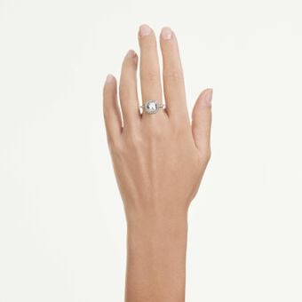 swarovski خاتم الهالة una angelic، قطع الوسادة، لون أبيض، طلاء روديوم