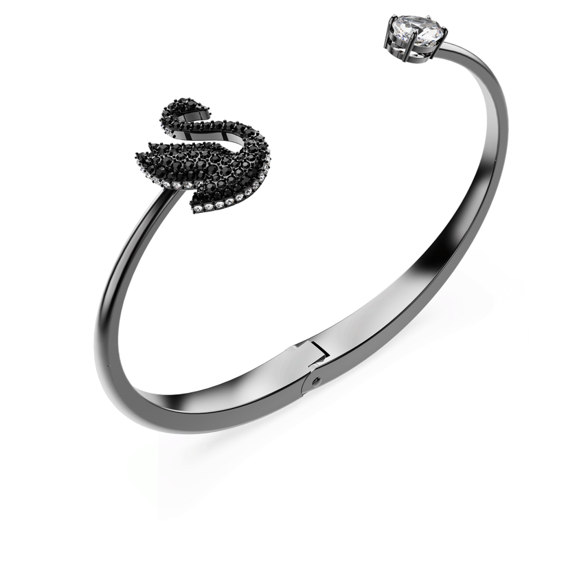 سوار swarovski swan، على شكل بجعة، لون أسود، طلاء روثينيوم