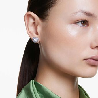 swarovski idyllia stud earrings  heart  blue  rhodium plated