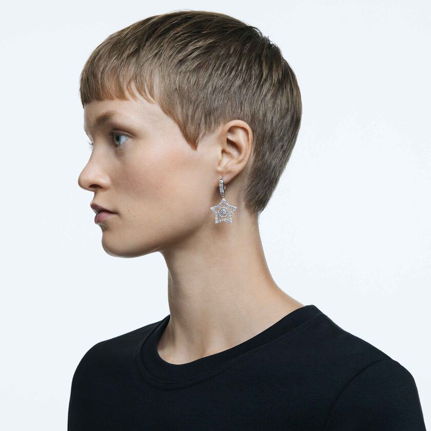 swarovski stella hoop earrings  white  rhodium plated