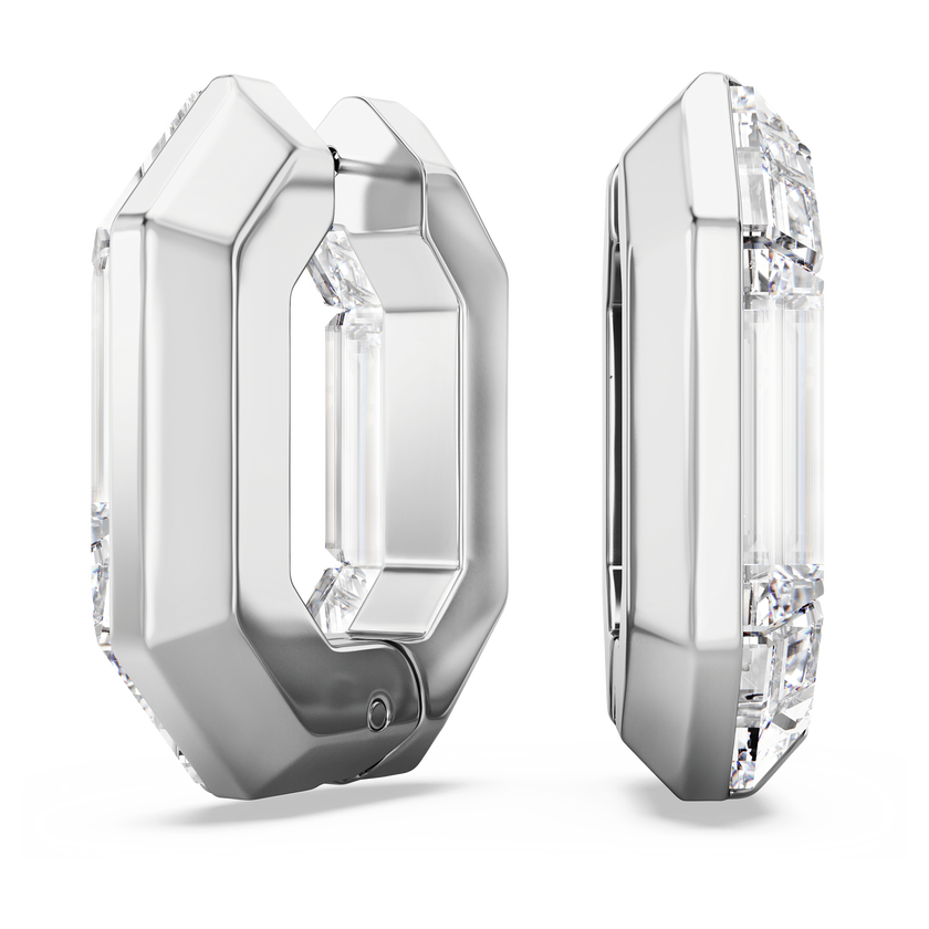 swarovski lucent hoop earrings  octagon shape  small  white