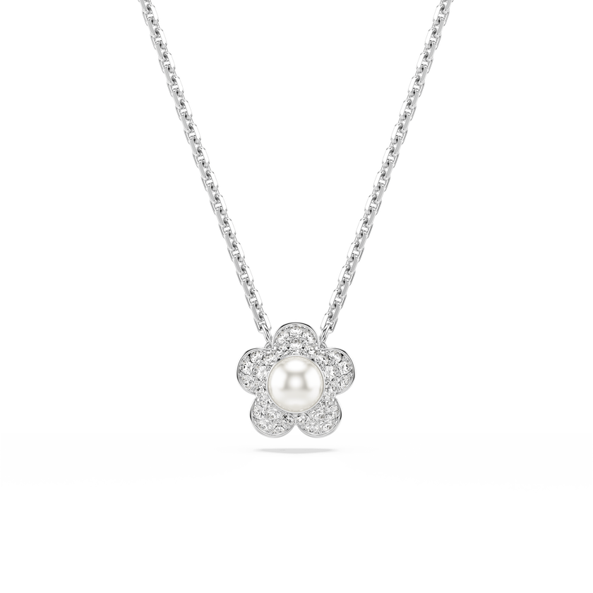ariana grande x swarovski set  crystal pearl  round cut  flower  white  rhodium plated
