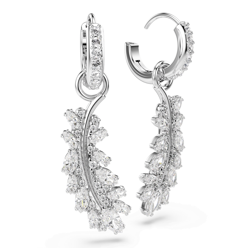 swarovski أقراط vienna، قطع متنوع، شكل ريشة، لون أبيض، طلاء روديوم