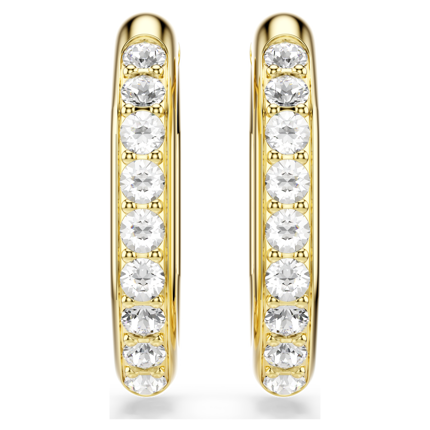 swarovski dextera hoop earrings  octagon shape  round cut  white  gold tone plated