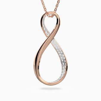 Exist pendant, Infinity, White, Rose-gold tone plated