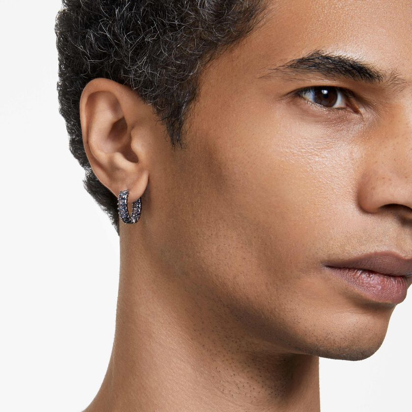 swarovski أقراط matrix حلقية، قطع باغيت، لون رمادي، طلاء روديوم