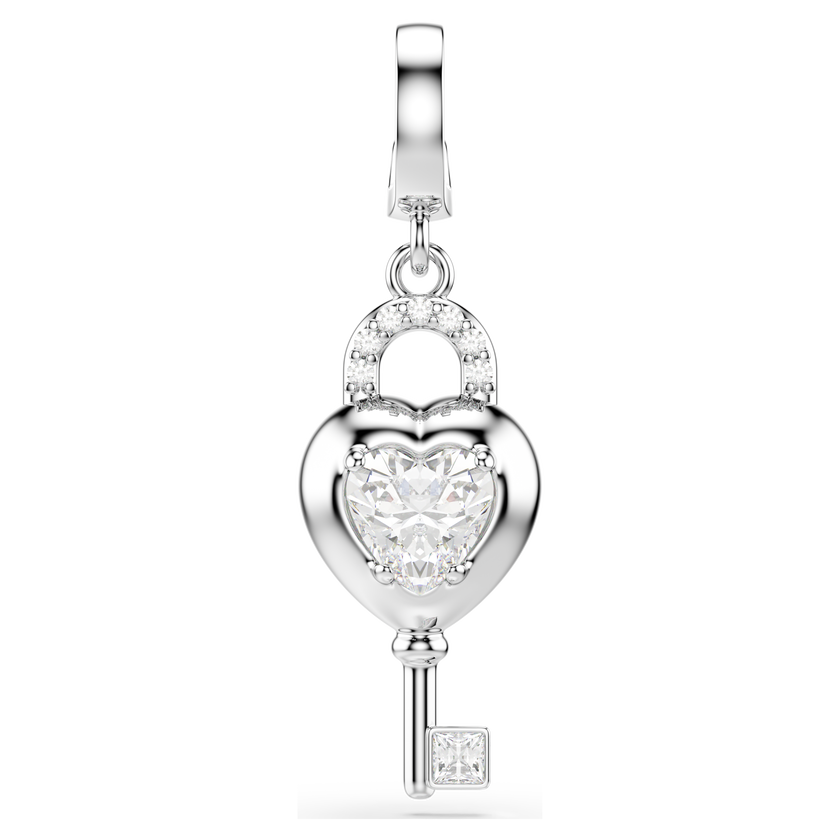 swarovski idyllia charm  mixed cuts  heart with key  white  rhodium plated
