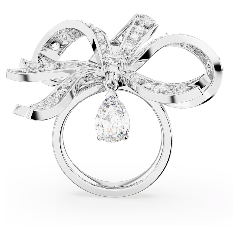 swarovski volta cocktail ring  bow  large  white  rhodium plated